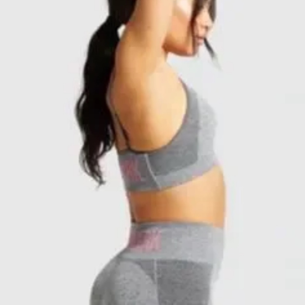 Gymshark Heather Gray Sports Bra with Pink Logo - Picture 3 of 9